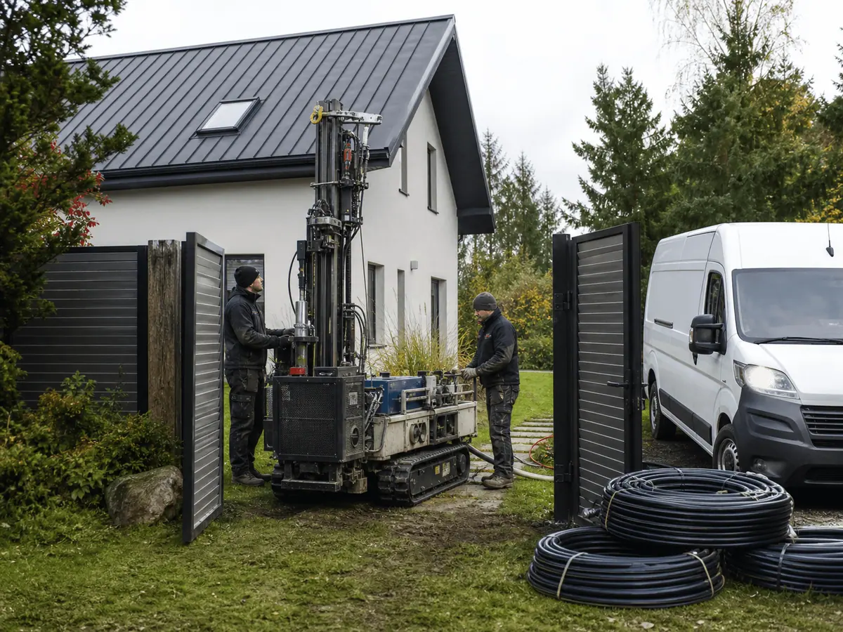 Company project photo: geothermal boreholes receive vertical ground loops