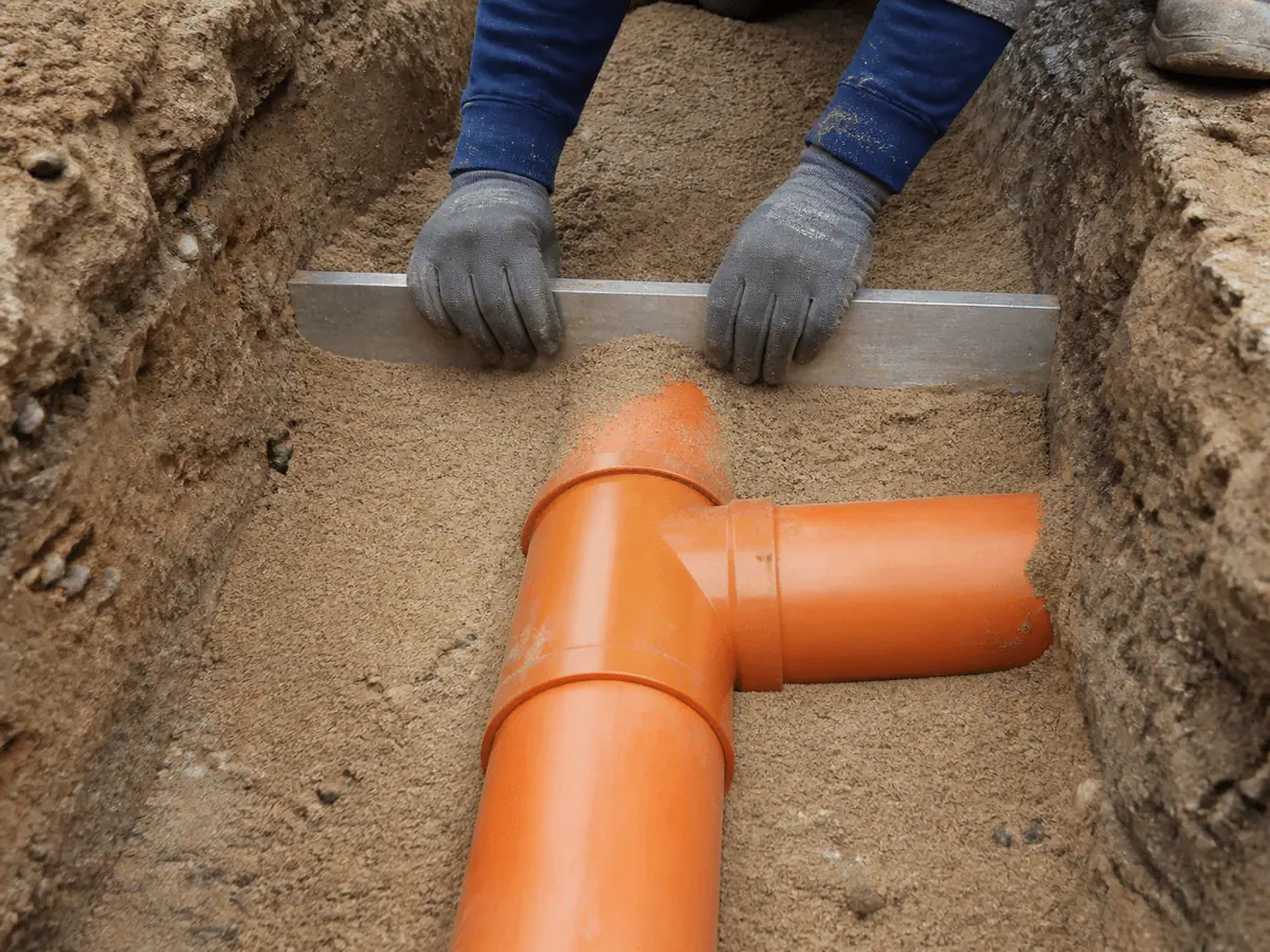 Company project photo: external sewerage connects the building outlet to a biological treatment unit, holding tank or public sewer